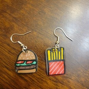 Handmade Burger and Fries Earrings